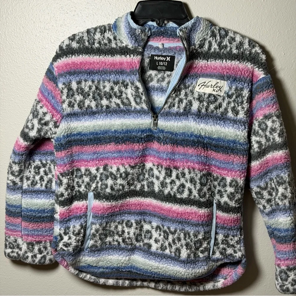 Hurley Girl Kids Multicolor Fleece Pullover Aztec‎ Print Sweater size L